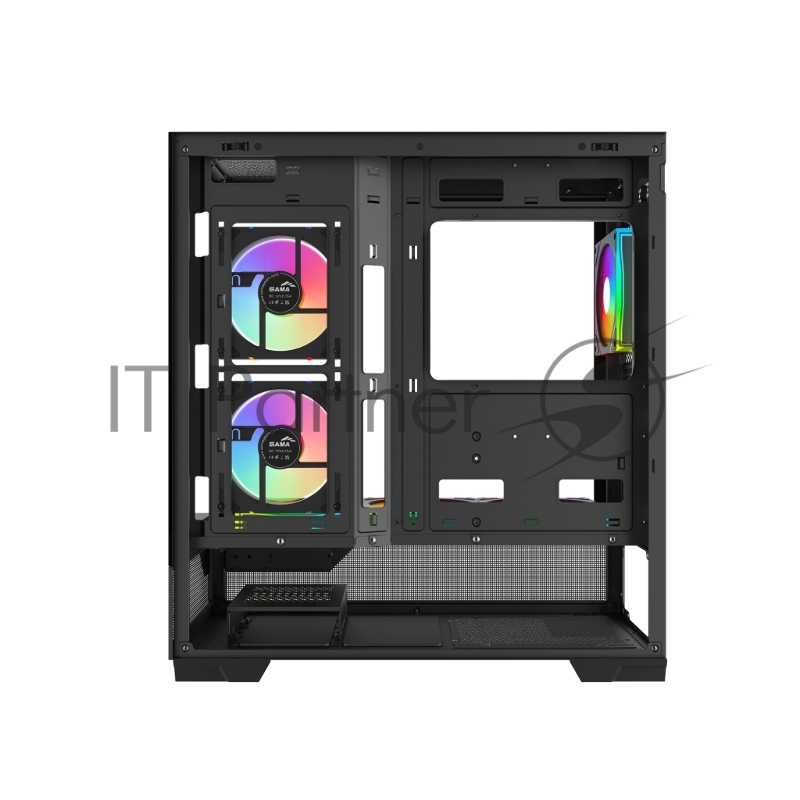 Корпус ПК без блока питания Case SAMA V43 Black, Midi-Tower, TG, 6x120mm ARGB, 2xUSB 3.0 + 1xUSB 3.2 Type-C, ATX, mATX, mITX Black