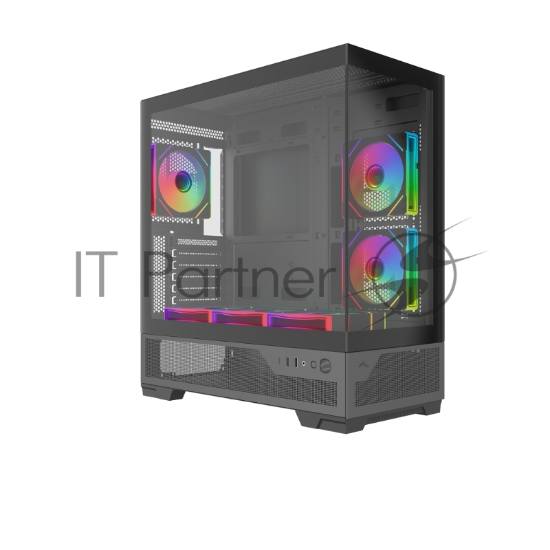 Корпус ПК без блока питания Case SAMA V43 Black, Midi-Tower, TG, 6x120mm ARGB, 2xUSB 3.0 + 1xUSB 3.2 Type-C, ATX, mATX, mITX Black