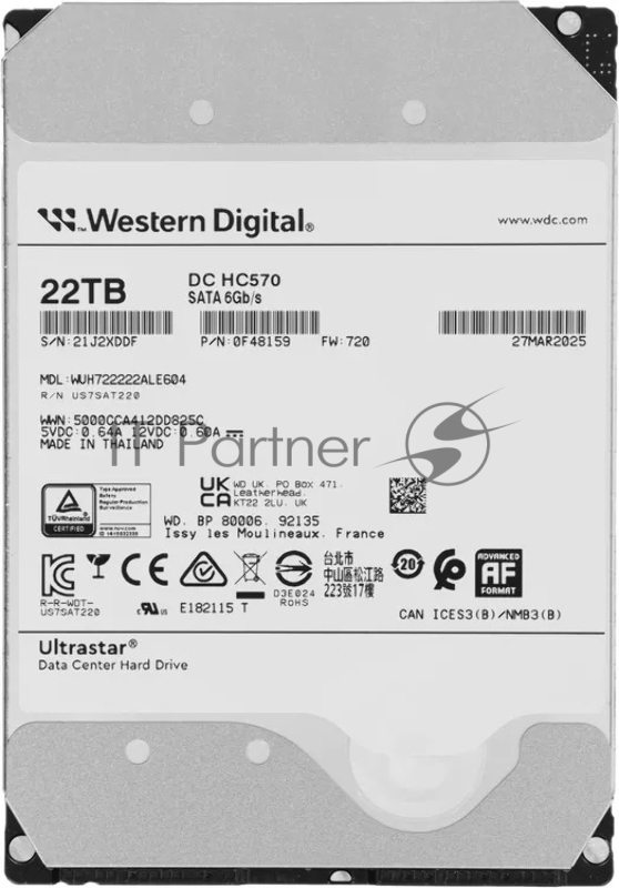 Жесткий диск HDD WD Ultrastar DC HC570 22Tb 7200rpm SATA 512Mb 3.5