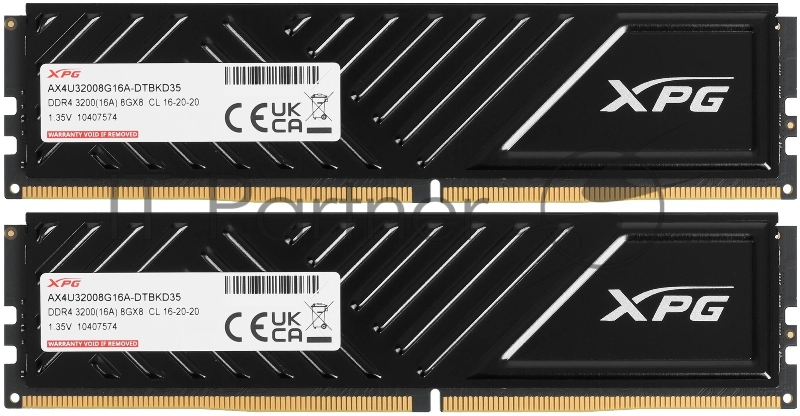 Модуль памяти ADATA 16GB DDR4 3200 UDIMM XPG GAMMIX D35 Gaming Memory AX4U32008G16A-DTBKD35 1.35V, Heat Shield, Kit (2x8GB), Black, RTL,