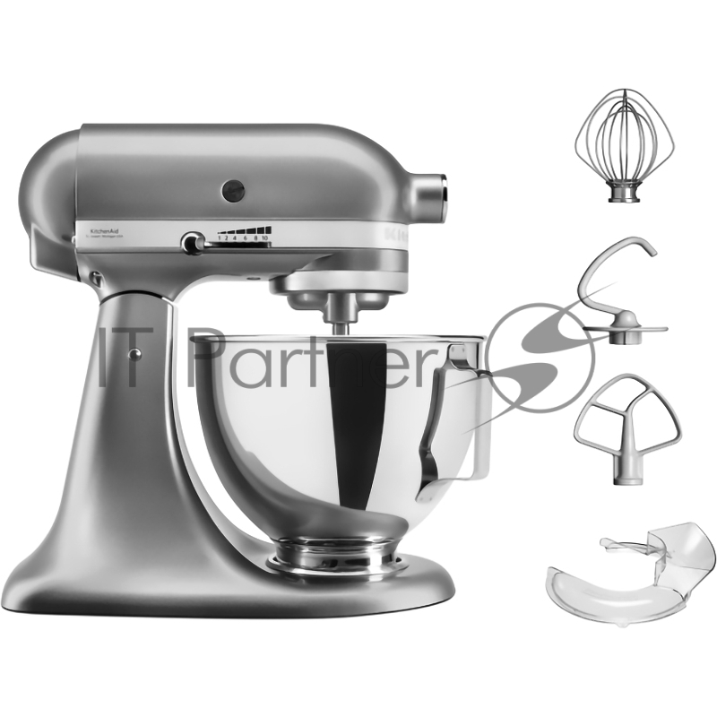 Настольный миксер KitchenAid 5KSM95PSECU планетарное смешивание, 10 скоростей, объем чаши 4.3 л, откидной блок, цвет серебристый