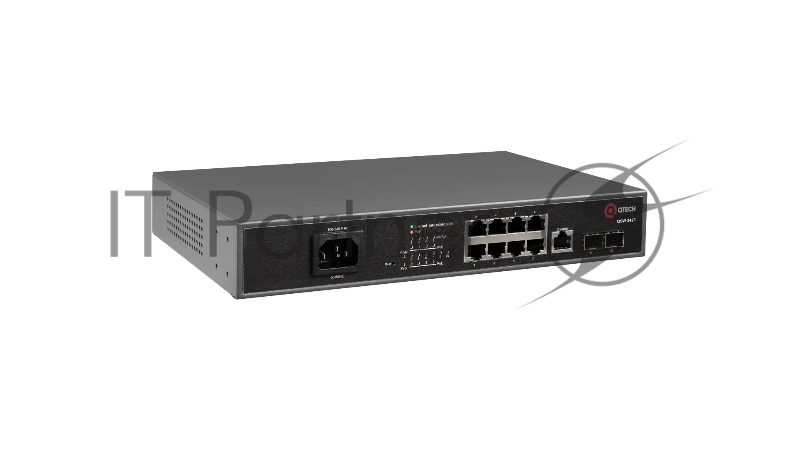 Управляемый коммутатор Qtech уровня L2+ с поддержкой PoE 802.3af/at, 8 портов 10/100/1000BASE-T, 2 порта 1000BASE-X SFP, встроенный БП, 100-240В AC