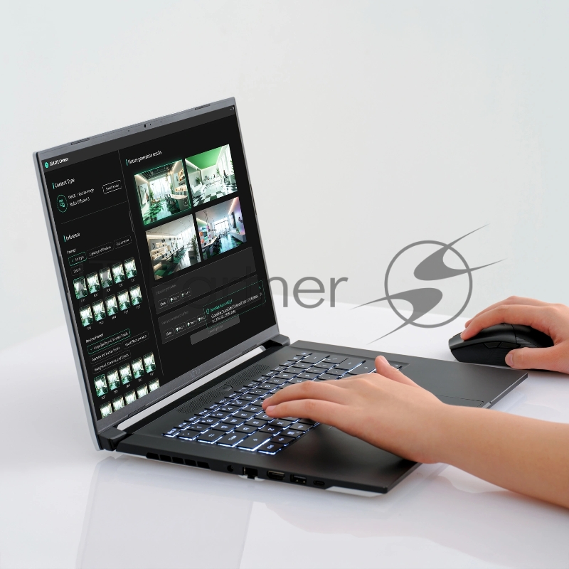 Ноутбук Gigabyte Aero X16 1VH Ryzen AI 7 350 16Gb SSD512Gb NVIDIA GeForce RTX 5060 8Gb 16 IPS QHD+ (2560x1600) без ОС black WiFi BT Cam (1VH93KZC93AD)