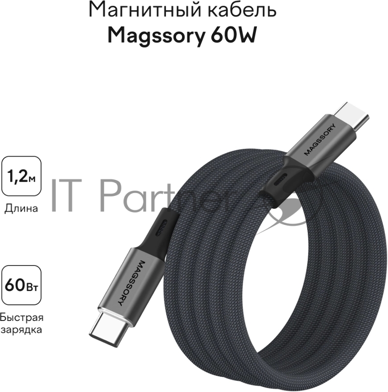 Кабель Magssory CBL001 USB Type-C (m)-USB Type-C (m) 1.2м черный коробка (упак.:1шт)