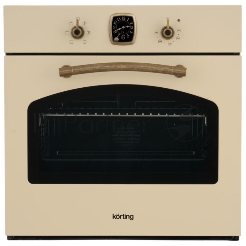 Встраиваемая электрическая духовка Korting OKB 460 RB / 59.8 х 59.5 x 56 см, 6 режимов нагрева, аналоговые часы в классическом стиле Frank Muller, таймер, слоновая кость+бронза