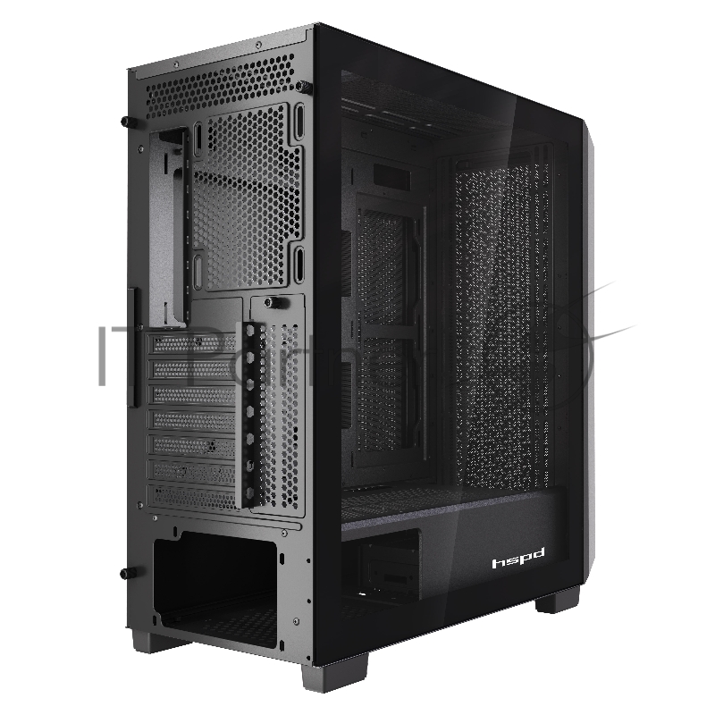 Корпус HSPD F750, Mesh Mid Tower, Black, TG, 0.6 SPCC, no fans, ATX, mATX, mITX 160/405/160mm 3x2.5, 2x3.5, 7xPCI 1xUSB-A 3.0, 2xUSB-A 2.0 450x210x482mm