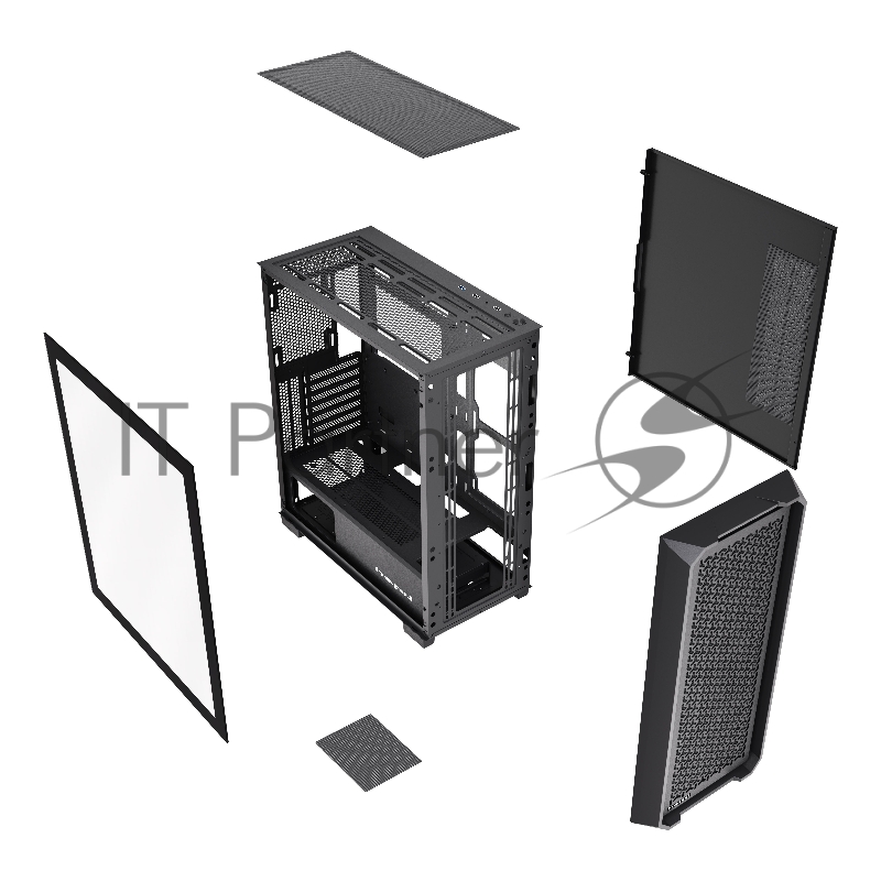 Корпус HSPD F750, Mesh Mid Tower, Black, TG, 0.6 SPCC, no fans, ATX, mATX, mITX 160/405/160mm 3x2.5, 2x3.5, 7xPCI 1xUSB-A 3.0, 2xUSB-A 2.0 450x210x482mm