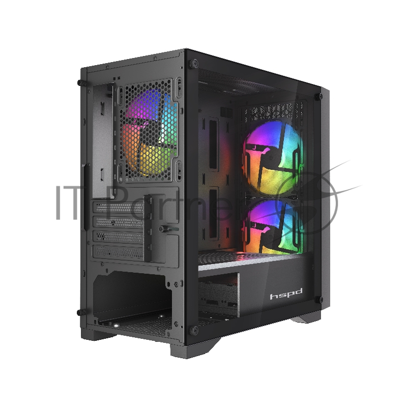 Корпус HSPD M334, Mesh Mini-tower, Black, TG, 0.45 SPCC, 2x140mm ARGB + 1x120mm ARGB mATX, mITX 160/340/184mm 2x2.5, 2x3.5, 4xPCI 1xUSB-A 3.0, 2xUSB-A 2.0 385x200x390mm
