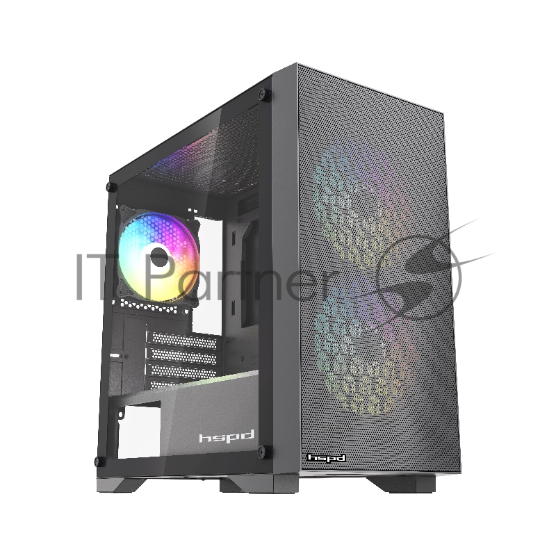 Корпус HSPD M334, Mesh Mini-tower, Black, TG, 0.45 SPCC, 2x140mm ARGB + 1x120mm ARGB mATX, mITX 160/340/184mm 2x2.5, 2x3.5, 4xPCI 1xUSB-A 3.0, 2xUSB-A 2.0 385x200x390mm
