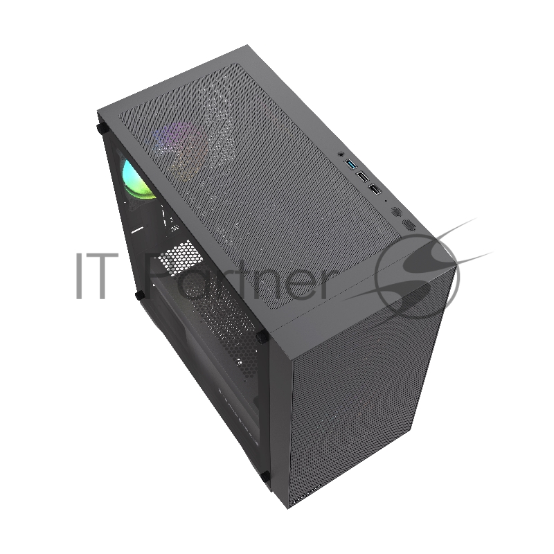 Корпус HSPD M334, Mesh Mini-tower, Black, TG, 0.45 SPCC, 2x140mm ARGB + 1x120mm ARGB mATX, mITX 160/340/184mm 2x2.5, 2x3.5, 4xPCI 1xUSB-A 3.0, 2xUSB-A 2.0 385x200x390mm