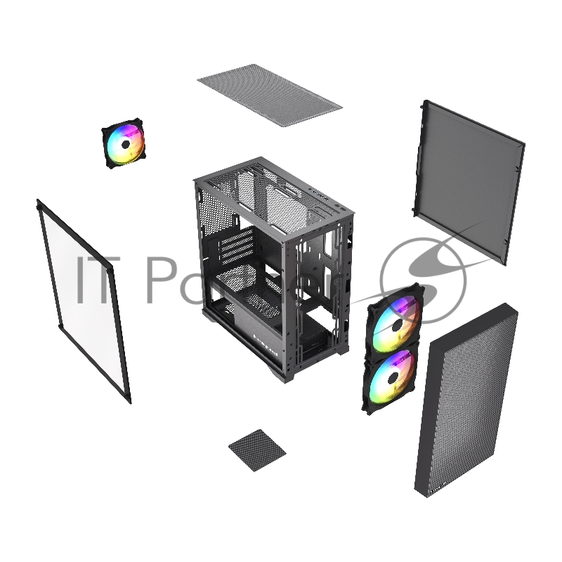 Корпус HSPD M334, Mesh Mini-tower, Black, TG, 0.45 SPCC, 2x140mm ARGB + 1x120mm ARGB mATX, mITX 160/340/184mm 2x2.5, 2x3.5, 4xPCI 1xUSB-A 3.0, 2xUSB-A 2.0 385x200x390mm
