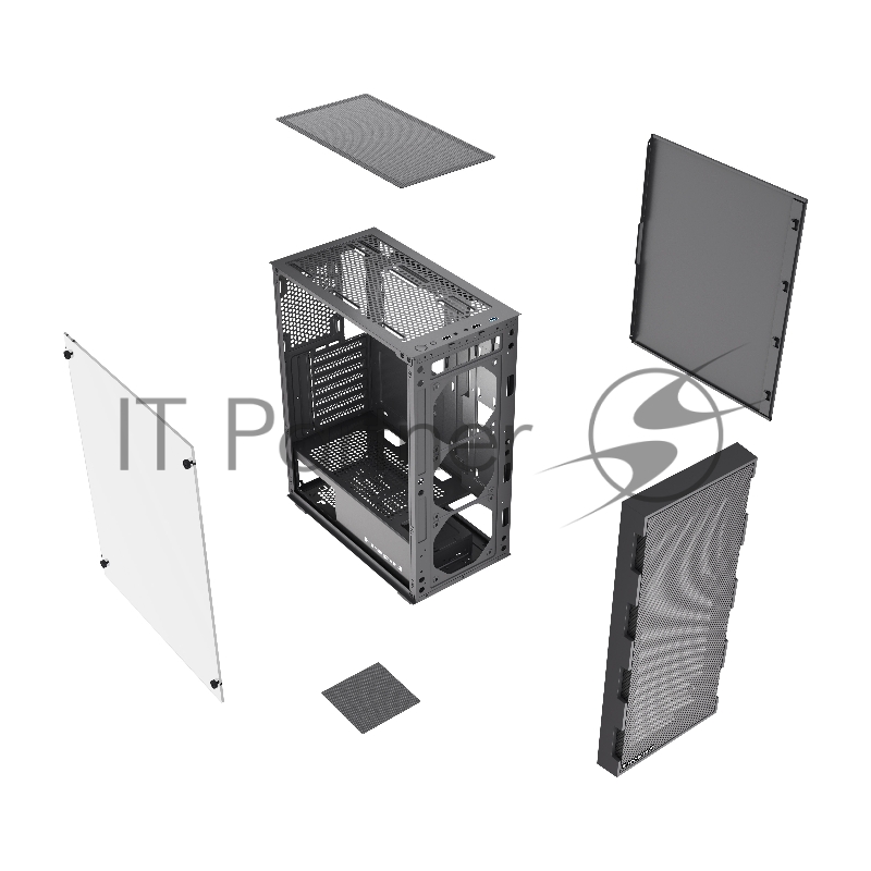 Корпус HSPD M550, Mesh Mid Tower, Black, TG, 0.45 SPCC, no fans ATX, mATX, mITX 160/340/200mm 2x2.5, 2x3.5, 7xPCI 1xUSB-A 3.0, 2xUSB-A 2.0 395x195x450mm