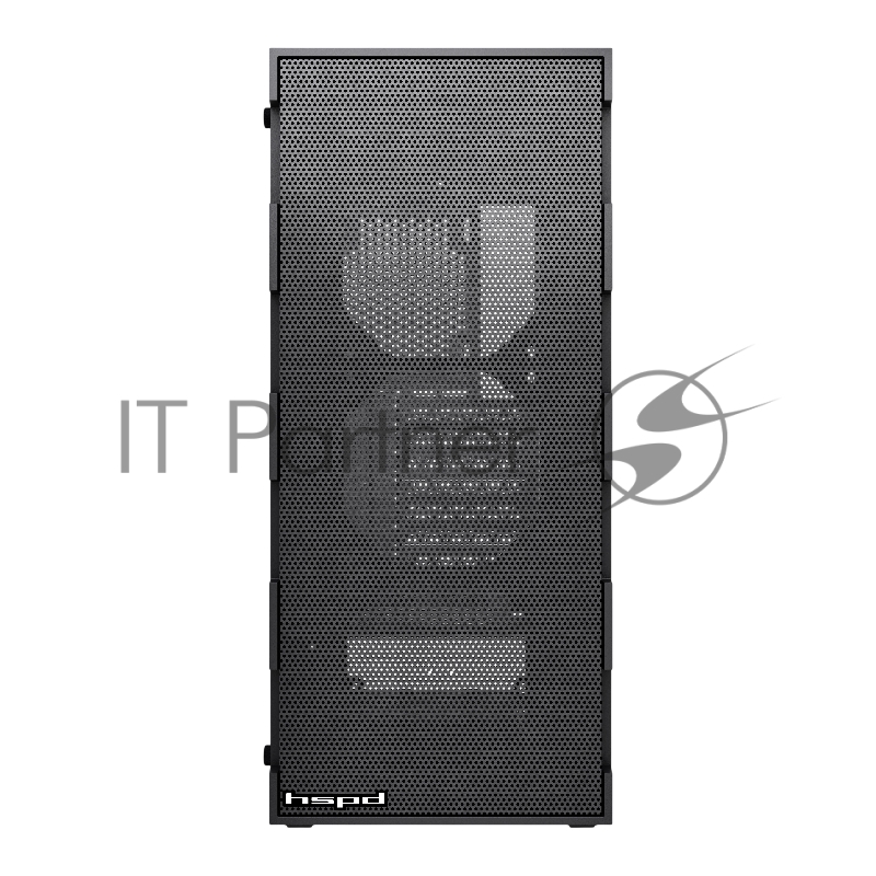 Корпус HSPD M550, Mesh Mid Tower, Black, TG, 0.45 SPCC, no fans ATX, mATX, mITX 160/340/200mm 2x2.5, 2x3.5, 7xPCI 1xUSB-A 3.0, 2xUSB-A 2.0 395x195x450mm