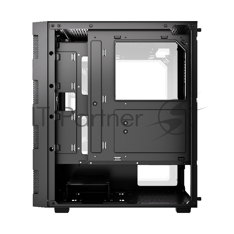 Корпус HSPD M550, Mesh Mid Tower, Black, TG, 0.45 SPCC, no fans ATX, mATX, mITX 160/340/200mm 2x2.5, 2x3.5, 7xPCI 1xUSB-A 3.0, 2xUSB-A 2.0 395x195x450mm