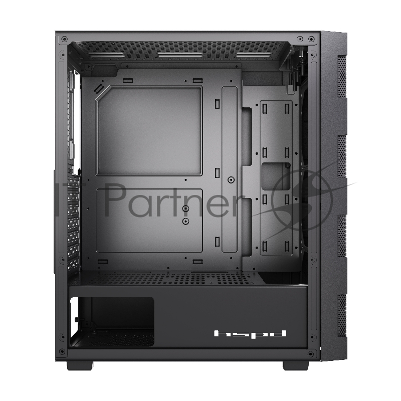 Корпус HSPD M550, Mesh Mid Tower, Black, TG, 0.45 SPCC, no fans ATX, mATX, mITX 160/340/200mm 2x2.5, 2x3.5, 7xPCI 1xUSB-A 3.0, 2xUSB-A 2.0 395x195x450mm