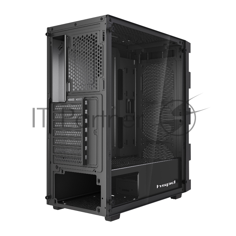 Корпус HSPD M550, Mesh Mid Tower, Black, TG, 0.45 SPCC, no fans ATX, mATX, mITX 160/340/200mm 2x2.5, 2x3.5, 7xPCI 1xUSB-A 3.0, 2xUSB-A 2.0 395x195x450mm