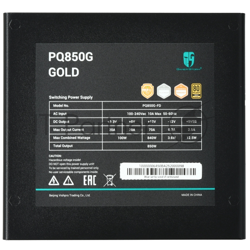 Блок питания Deepcool/GamerStorm PQ850G, 850Вт, 80+ Gold, 120мм, модульный, черный
