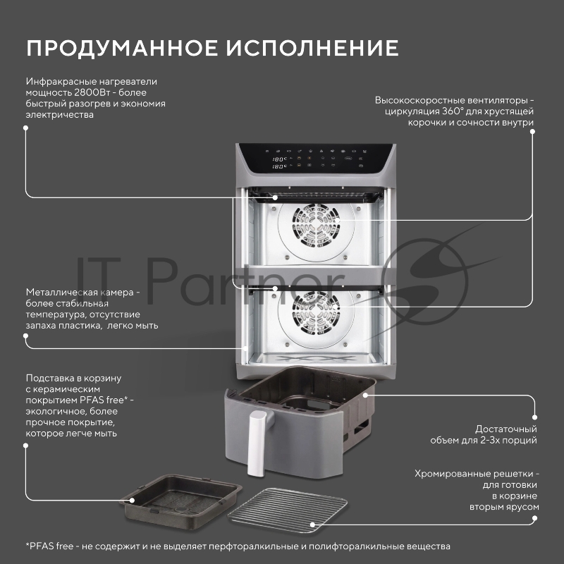 Аэрогриль Hyundai HYF-9900 12л 2800Вт серый