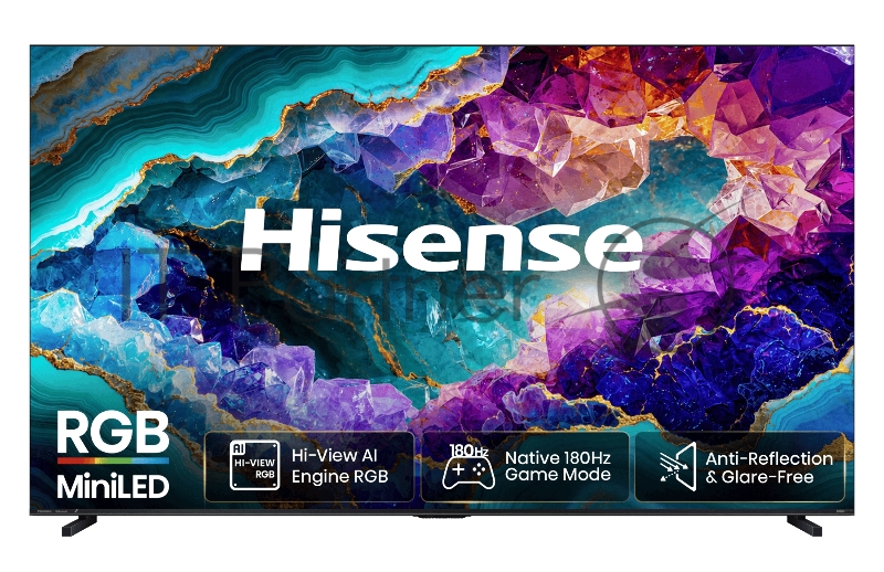 Телевизор RGB Mini-LED 100 Hisense/ 100, Ultra HD, VA, Local Dimming Zones 2520, 4K 48-180Hz, 2K 48-330Hz, Smart TV (HomeOS U9.5), Wi-Fi, DVB-T2/T/C/S2/S, HDR 10+, Dolby Vision, Dolby Atmos, Bluetooth, 2.1.2 CH, 2*10W(Main)+20W(Subwoofer)+2*5