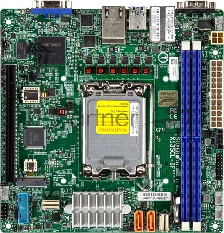 Материнская плата Supermicro X13SCL-IF Mini-ITX, 1x LGA1700 Intel® Xeon ® 6300-series/ E-2400/Pentium®, Intel® C262, 2x UDIMM Up to 64GB 4800MT/s ECC DDR5, 6x SATA3, 1x M.2 PCIe 4.0 x4 (M-key 2280), 1x PCIe 5.0 x16, 1x PCIe 4.0 x4, 2x LAN with 1GbE