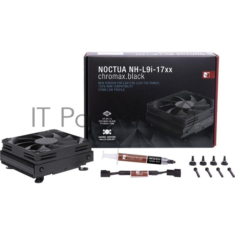 Кулер для процессора/ CPU Cooler Noctua NH-L9i-17xx chromax.black (59W, 4-pin PWM, 37mm, Al/Cu, 2x6mm, 1x92x92x14mm, 33.84CFM, 23.6dBA, 2500RPM, S: 1851/1700, Black)