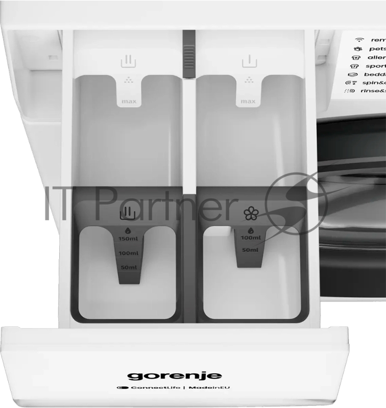 Стиральная машина Gorenje WG4S84B1, отдельностоящая, ВхШхГ 850х600х460 мм, загрузка 8 кг, 15 программ, 1400 об/мин, поворотное/сенсорное управление, цифровой дисплей, пар, дозагрузка белья, мотор Inverter Power Drive, Wi-Fi, цвет белый