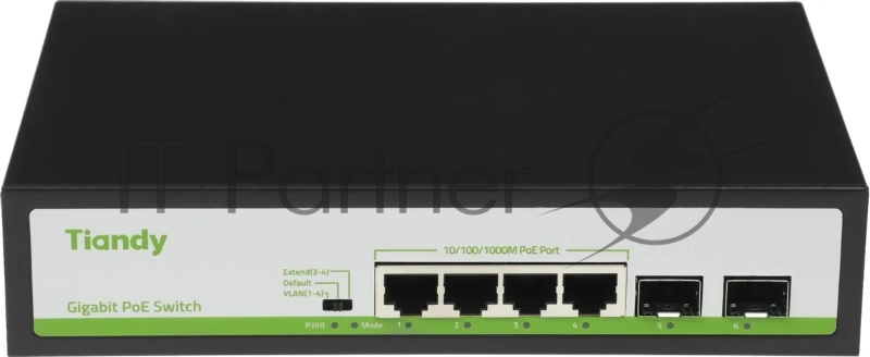 Коммутатор Tiandy TC-P3S06 Spec:H/0402/AT/60, 4×1 Гбит/с PoE + 2×1 Гбит/с SFP, неуправляемый