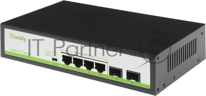 Коммутатор Tiandy TC-P3S06 Spec:H/0402/AT/60, 4×1 Гбит/с PoE + 2×1 Гбит/с SFP, неуправляемый