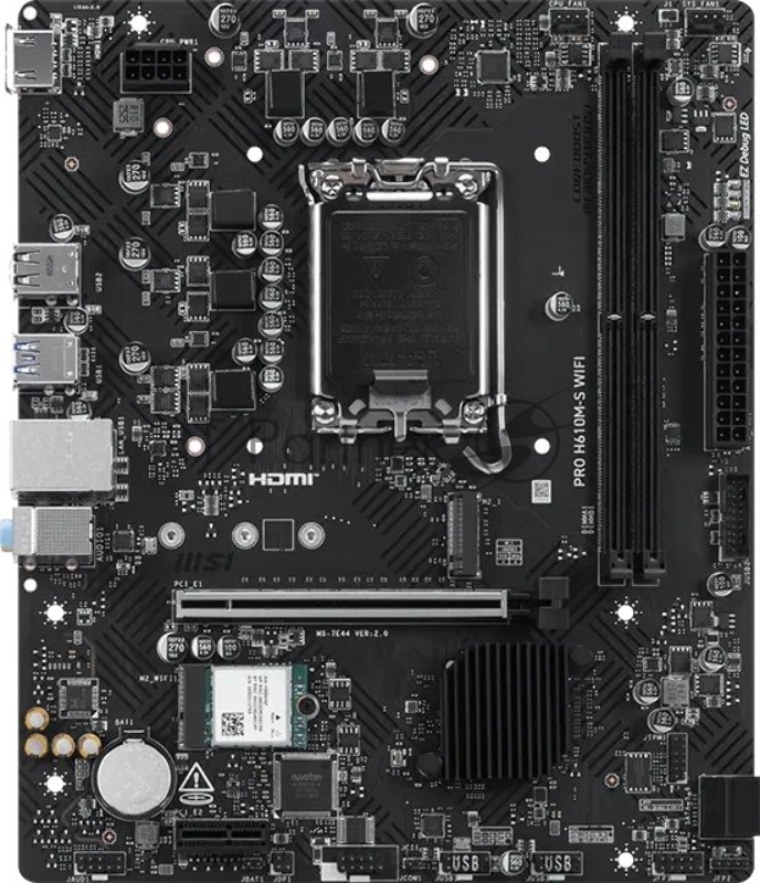 Материнская плата MSI PRO H610M-S WIFI H610, LGA1700, 2*DDR5, 1*PCIEx16, 1*PCIEx1, 1*M.2, 4*USB3.2Gen1, 8*USB2.0, 2*SATA3.0, 1G, HDMI, M-ATX, RTL