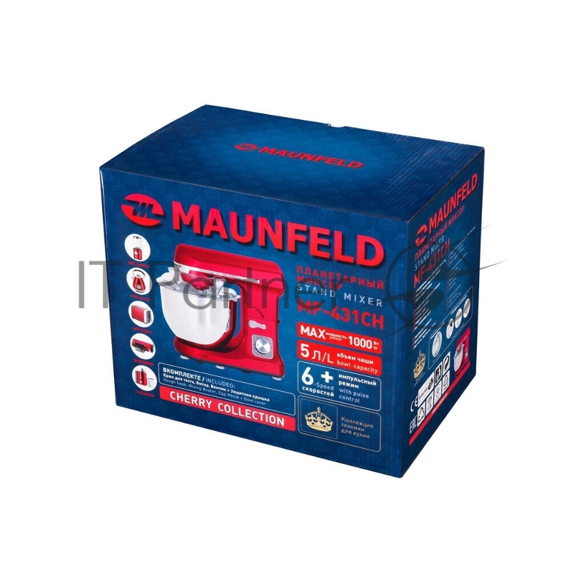 Миксер Maunfeld MF-431CH красный, стационарный, 1000 Вт, 5 л, 6 скоростей