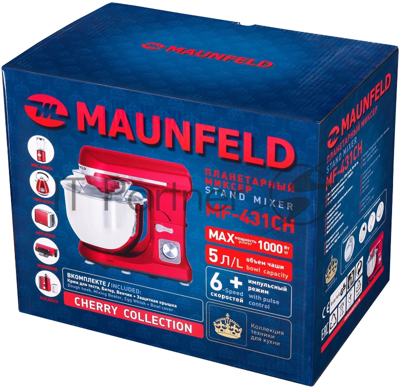 Миксер Maunfeld MF-431CH красный, стационарный, 1000 Вт, 5 л, 6 скоростей