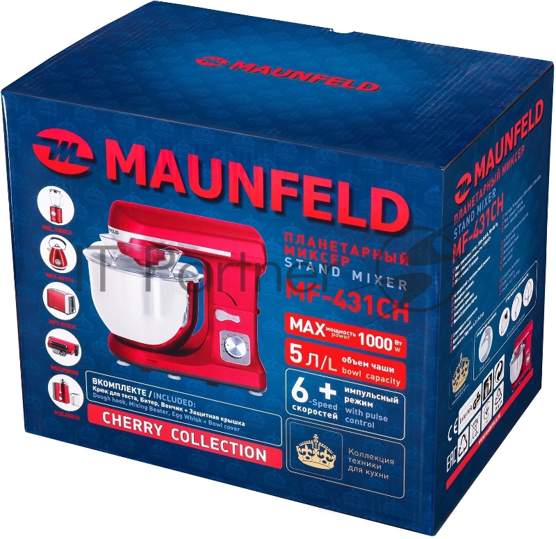 Миксер Maunfeld MF-431CH красный, стационарный, 1000 Вт, 5 л, 6 скоростей