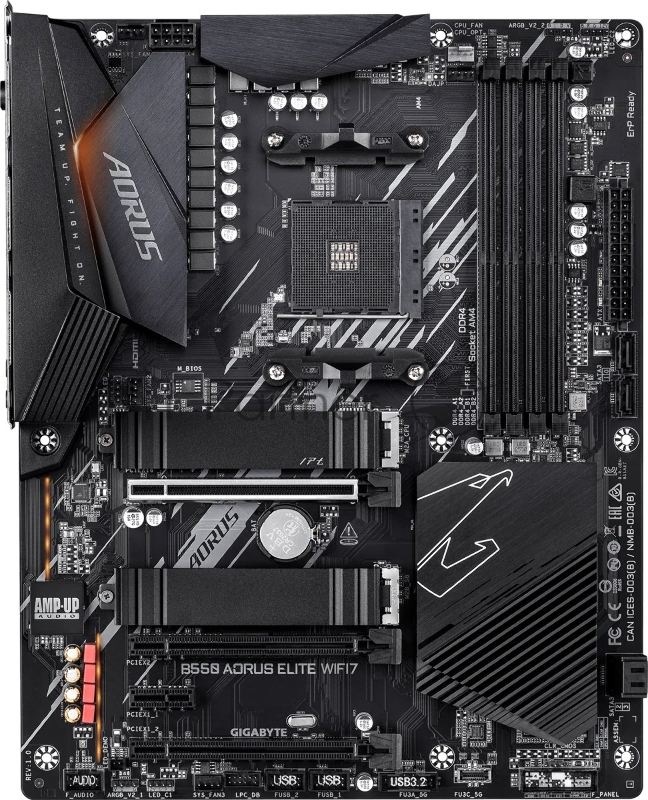 Материнская плата Gigabyte B550 AORUS ELITE WIFI7 Soc-AM4 AMD B550 4xDDR4 ATX AC`97 8ch(7.1) 2.5Gg RAID+HDMI+DP