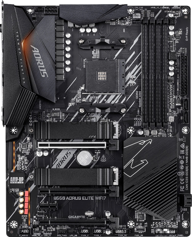 Материнская плата Gigabyte B550 AORUS ELITE WIFI7 Soc-AM4 AMD B550 4xDDR4 ATX AC`97 8ch(7.1) 2.5Gg RAID+HDMI+DP