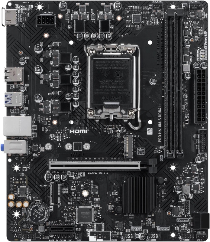Материнская плата MSI PRO H610M-S DDR4 II, LGA1700, Intel H610, 2xDDR4, 2xSATA, 1xM.2 PCIe 3.0, 1xPCIe 4.0 x16, 1xPCIe 3.0 x1, 1xHDMI, 1x 1Gb LAN, 2xUSB 3.2 Gen1, 4xUSB 2.0, 3x3.5 мм, 7.1, microATX
