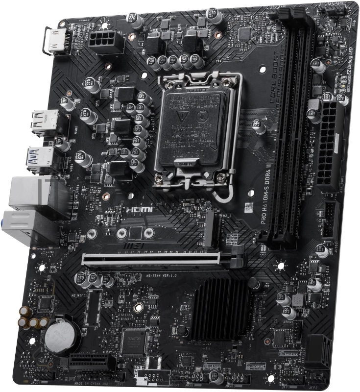 Материнская плата MSI PRO H610M-S DDR4 II, LGA1700, Intel H610, 2xDDR4, 2xSATA, 1xM.2 PCIe 3.0, 1xPCIe 4.0 x16, 1xPCIe 3.0 x1, 1xHDMI, 1x 1Gb LAN, 2xUSB 3.2 Gen1, 4xUSB 2.0, 3x3.5 мм, 7.1, microATX