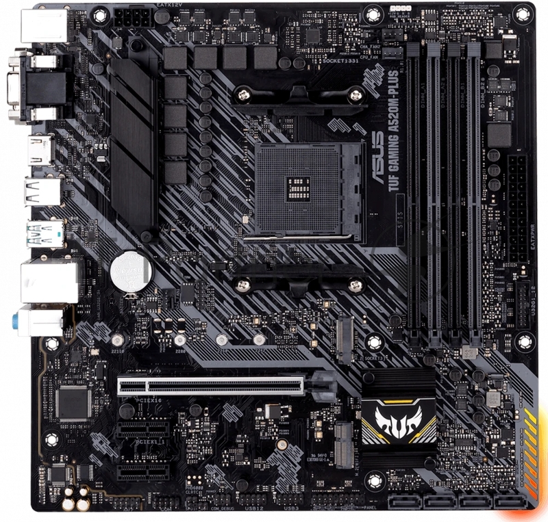 Материнская плата ASUS TUF GAMING A520M-PLUS II, AM4, AMD A520, 4xDDR4, 4xSATA, 2xM.2, 1xPCIe 3.0 x16, DP, HDMI, D-Sub, 1x1Gb LAN, 3x3.5 мм, 7.1, microATX