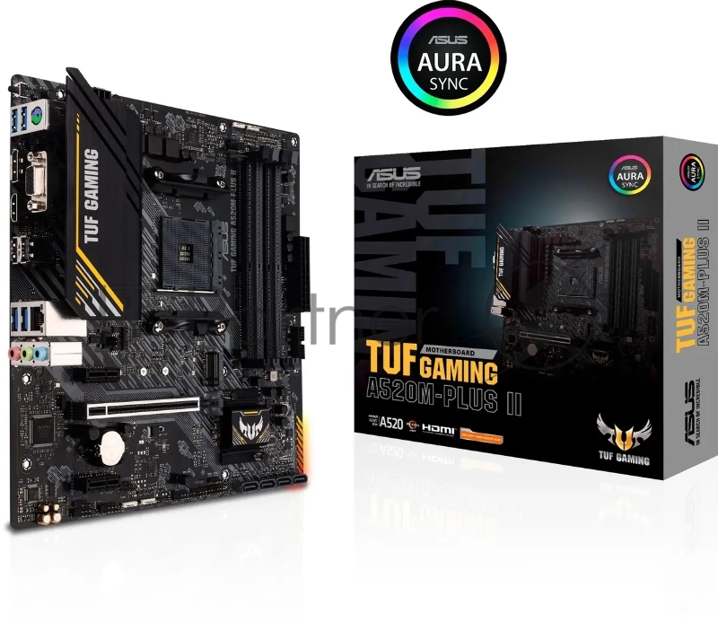 Материнская плата ASUS TUF GAMING A520M-PLUS II, AM4, AMD A520, 4xDDR4, 4xSATA, 2xM.2, 1xPCIe 3.0 x16, DP, HDMI, D-Sub, 1x1Gb LAN, 3x3.5 мм, 7.1, microATX
