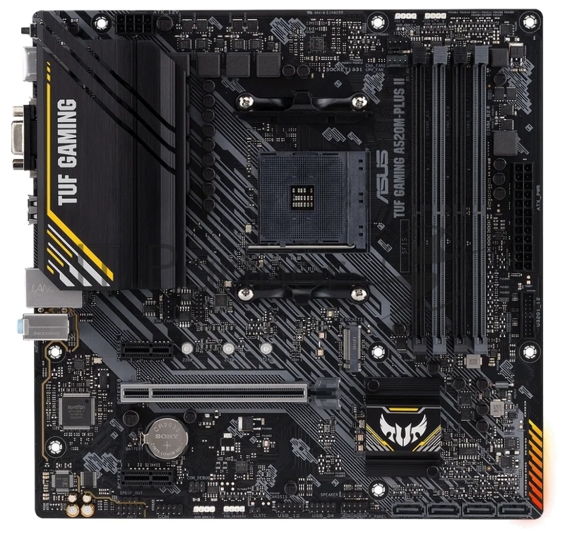 Материнская плата ASUS TUF GAMING A520M-PLUS II, AM4, AMD A520, 4xDDR4, 4xSATA, 2xM.2, 1xPCIe 3.0 x16, DP, HDMI, D-Sub, 1x1Gb LAN, 3x3.5 мм, 7.1, microATX