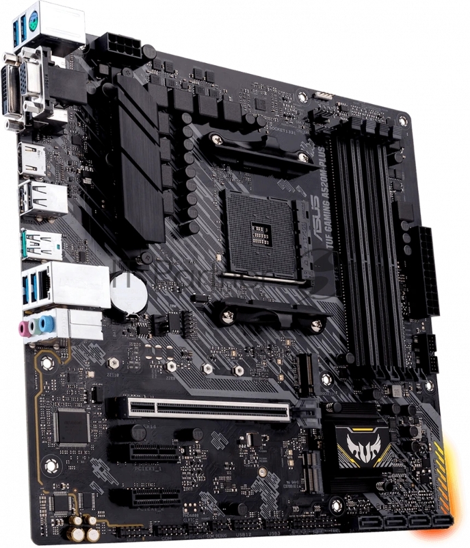 Материнская плата ASUS TUF GAMING A520M-PLUS II, AM4, AMD A520, 4xDDR4, 4xSATA, 2xM.2, 1xPCIe 3.0 x16, DP, HDMI, D-Sub, 1x1Gb LAN, 3x3.5 мм, 7.1, microATX
