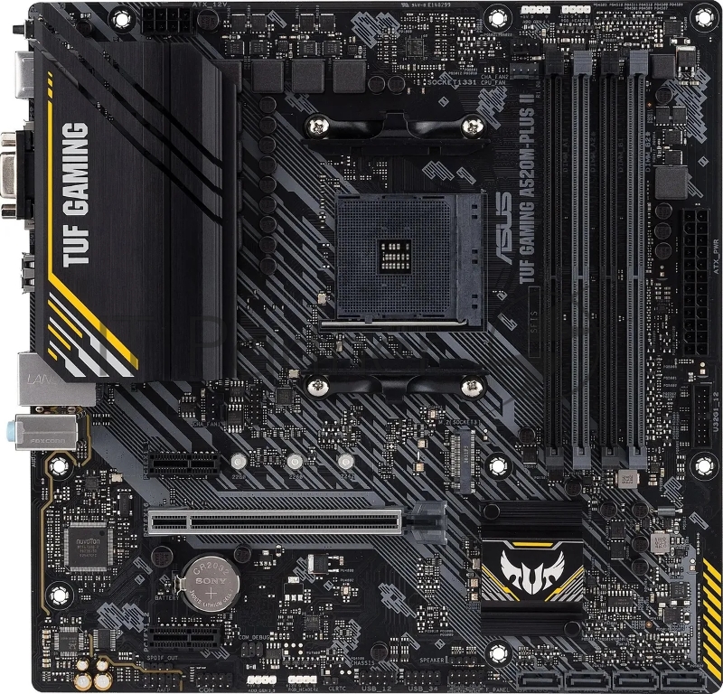 Материнская плата ASUS TUF GAMING A520M-PLUS II, AM4, AMD A520, 4xDDR4, 4xSATA, 2xM.2, 1xPCIe 3.0 x16, DP, HDMI, D-Sub, 1x1Gb LAN, 3x3.5 мм, 7.1, microATX