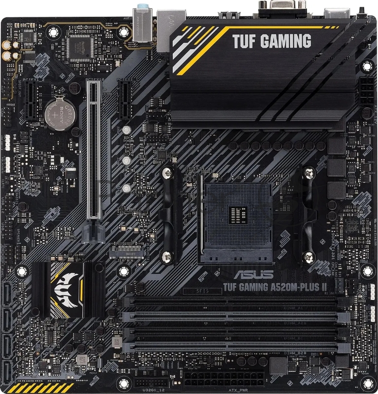 Материнская плата ASUS TUF GAMING A520M-PLUS II, AM4, AMD A520, 4xDDR4, 4xSATA, 2xM.2, 1xPCIe 3.0 x16, DP, HDMI, D-Sub, 1x1Gb LAN, 3x3.5 мм, 7.1, microATX