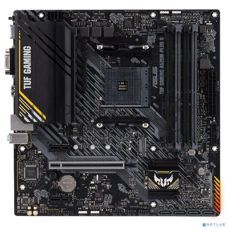 Материнская плата ASUS TUF GAMING A520M-PLUS II, AM4, AMD A520, 4xDDR4, 4xSATA, 2xM.2, 1xPCIe 3.0 x16, DP, HDMI, D-Sub, 1x1Gb LAN, 3x3.5 мм, 7.1, microATX