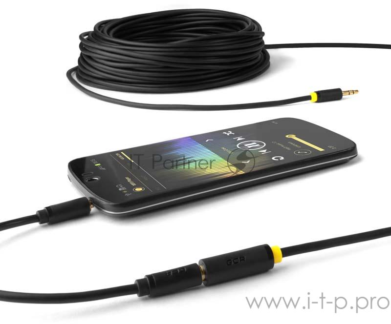 Кабель Greenconnect Удлинитель аудио 0.25m jack 3,5mm/jack 3,5mm черный, желтая окантовка, ультрагибкий, 28AWG, M/F, Premium , экран, стерео(GCR-STM1114-0.25m)