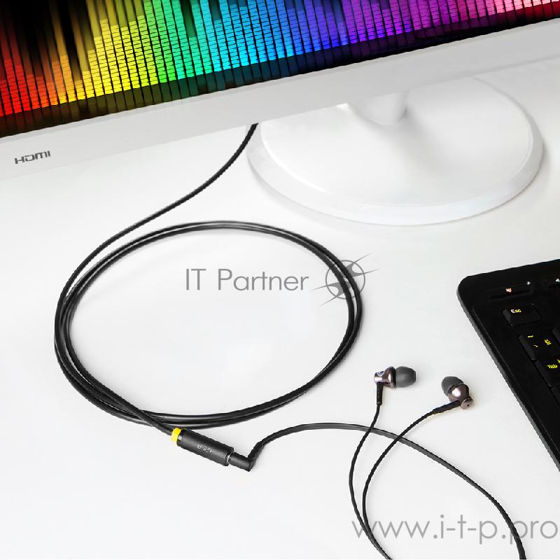 Кабель Greenconnect Удлинитель аудио 0.25m jack 3,5mm/jack 3,5mm черный, желтая окантовка, ультрагибкий, 28AWG, M/F, Premium , экран, стерео(GCR-STM1114-0.25m)