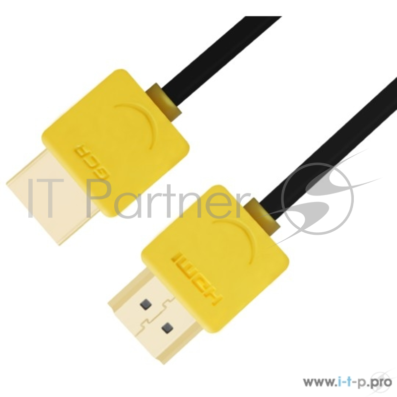 Кабель Greenconnect Кабель 2.0m HDMI версия 1.4, черный, желтые коннекторы, Slim OD3.8mm, 32/32 AWG, позолоченные контакты, Ethernet 10.2 Гбит/с, 3D, 4K, Premium , экран(GCR-HM540-2.0m)
