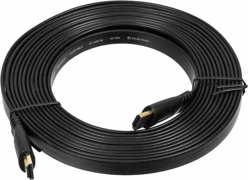 Кабель аудио-видео High Speed ver.1.4 Flat HDMI (m)/HDMI (m) 5м. Позолоченные контакты черный