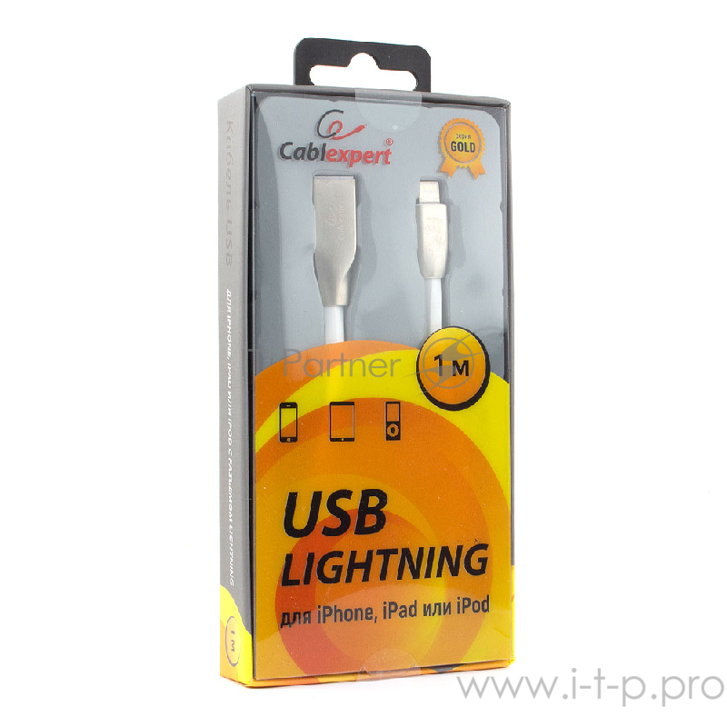 Кабель Cablexpert Кабель для Apple CC-G-APUSB01W-1M, AM/Lightning, серия Gold, длина 1м, белый, блистер