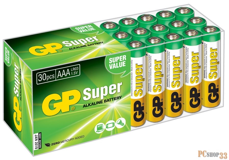 Батарейка GP Super Alkaline 24A LR03 AAA (30 шт. в уп-ке) {10502}