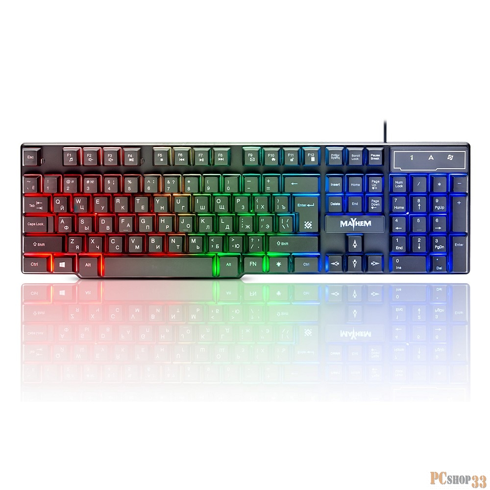 Клавиатура Defender Mayhem GK-360DL RU 45360 {Проводная игровая клавиатура, RGB подсветка, 19 Anti-Ghost}